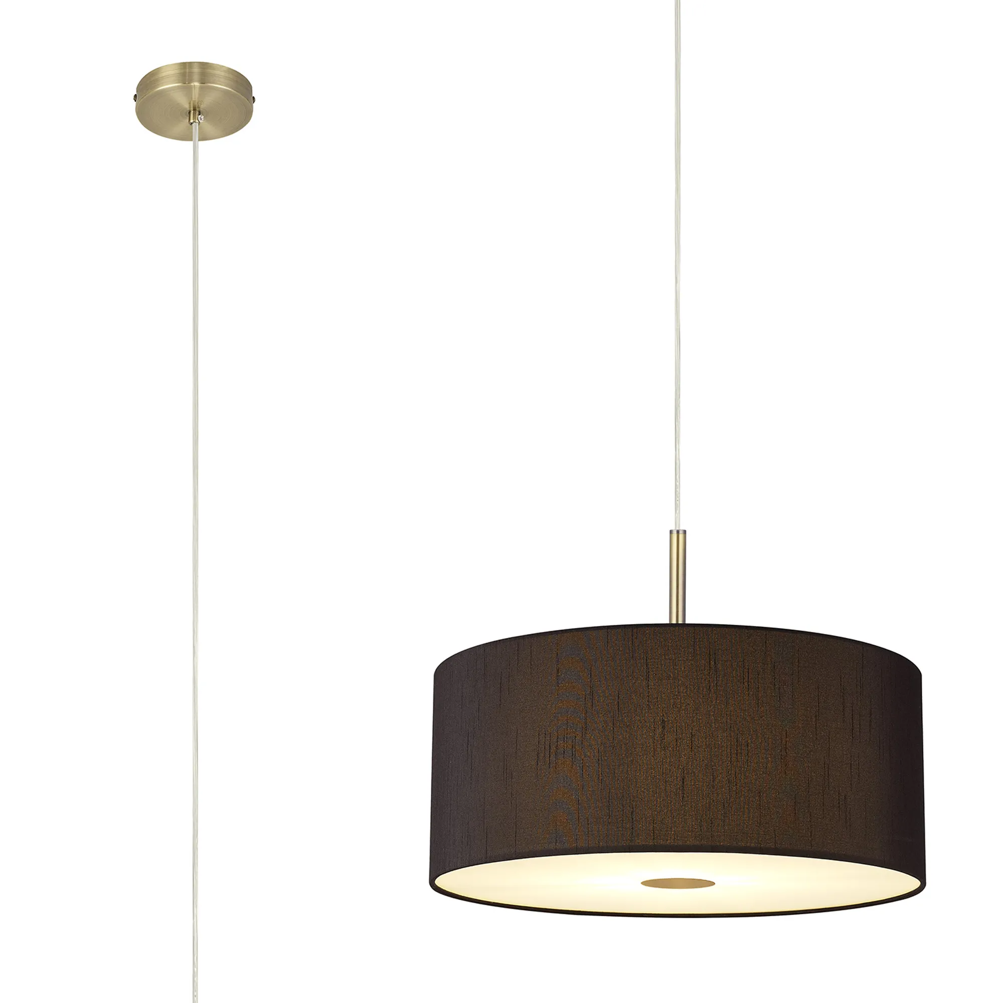 DK0221  Baymont 40cm Pendant 1 Light Antique Brass, Black, Frosted Diffuser